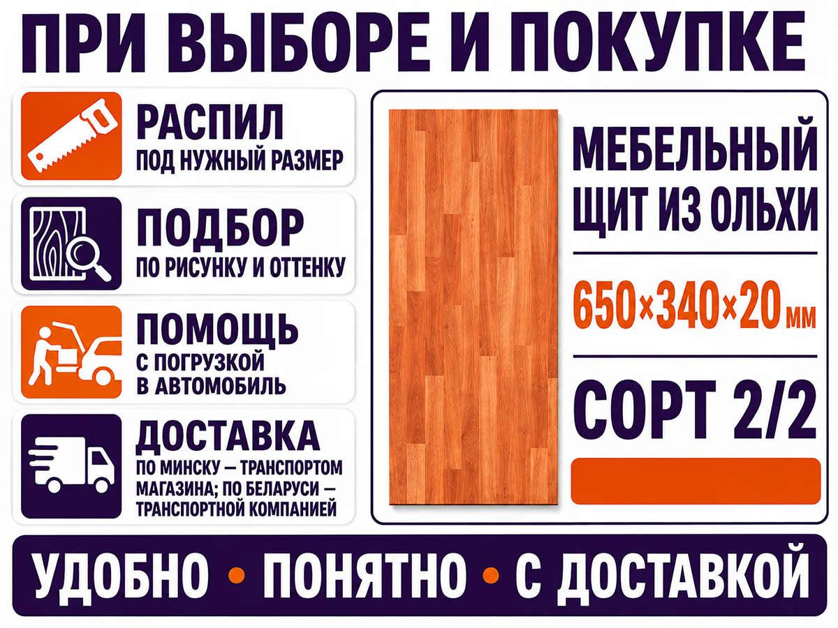 Мебельный щит из ольхи, 650×340×20 мм, сорт 2/2 фото 6