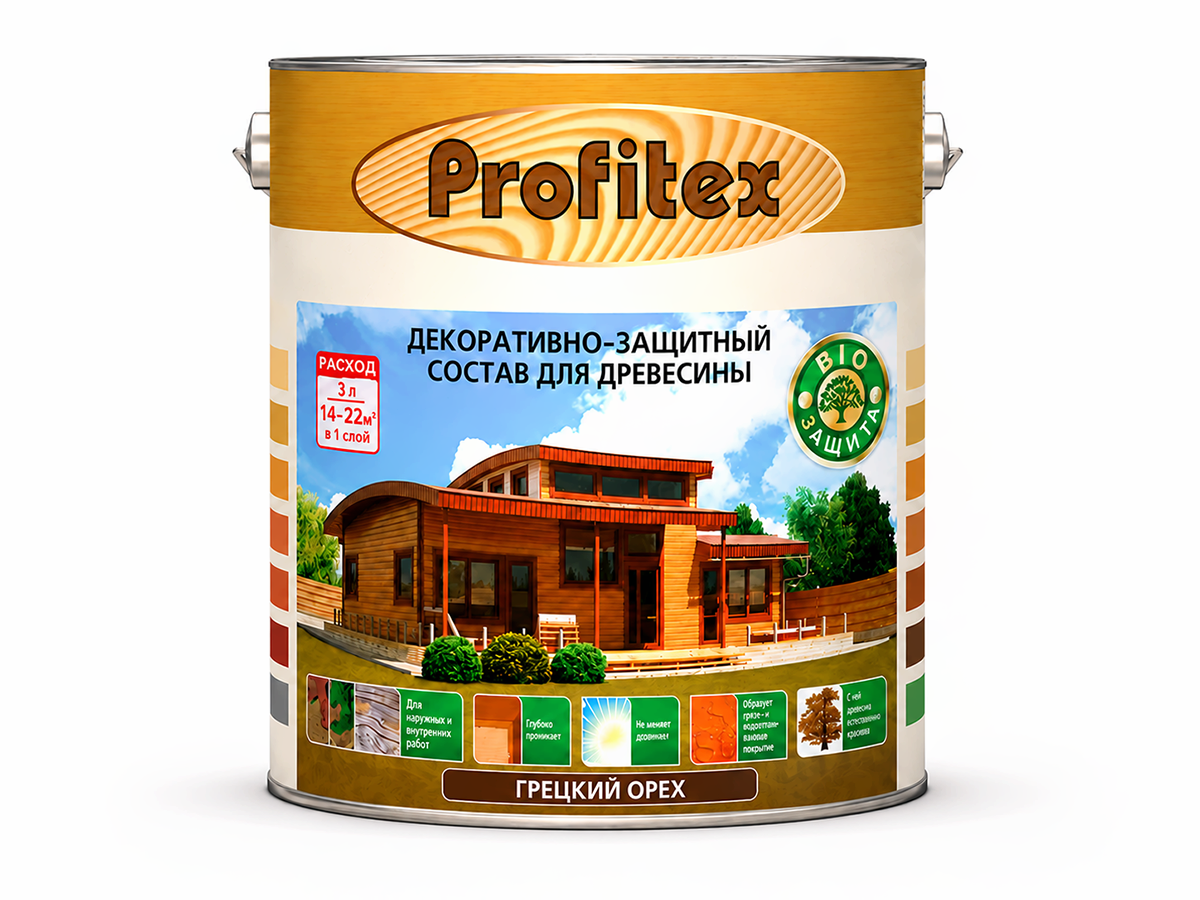 Состав PROFITEX декоративно-защитный для древесины «Грецкий орех», 3 л (2,2 кг)