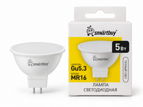 Лампа светодиодная Smartbuy GU5.3, 5 Вт, 3000 К