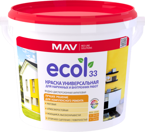 Краска ВД-АК-1033 белая ECOL 33 универсальная 5л (7,0 кг)