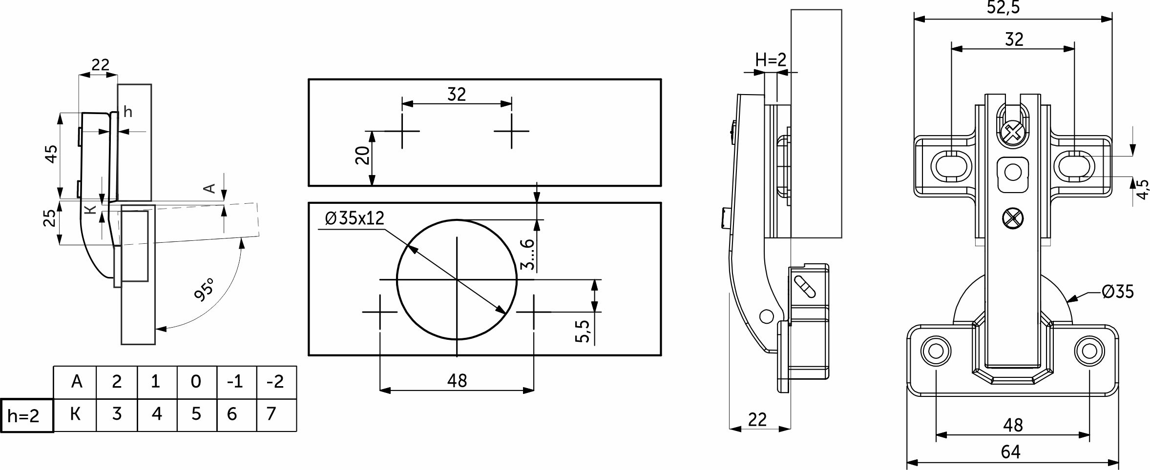 Петля под фальшпанель 90° с пружиной 48мм h2 slide-on AKS  65 657