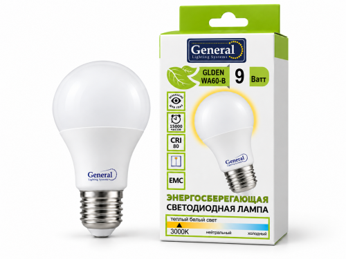 Лампа светодиодная General GLDEN WA60-B, 9 Вт, E27, 3000 К