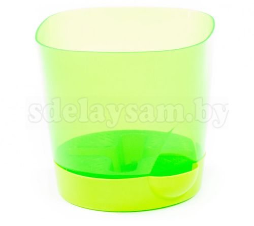 Горшок цветочный №2 с поддонником 1,4 литра -горшок прозрачно-зелёный, поддонник лимонно-зелёный