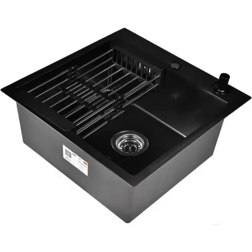 Комплект Мойка WGS35050BD ГРАФИТ ДЕКОР Wisent + Смеситель W4998-4-25C Wisent + сифон W02-114B + коландер W302644B + дозатор WW405B + кор 52х52