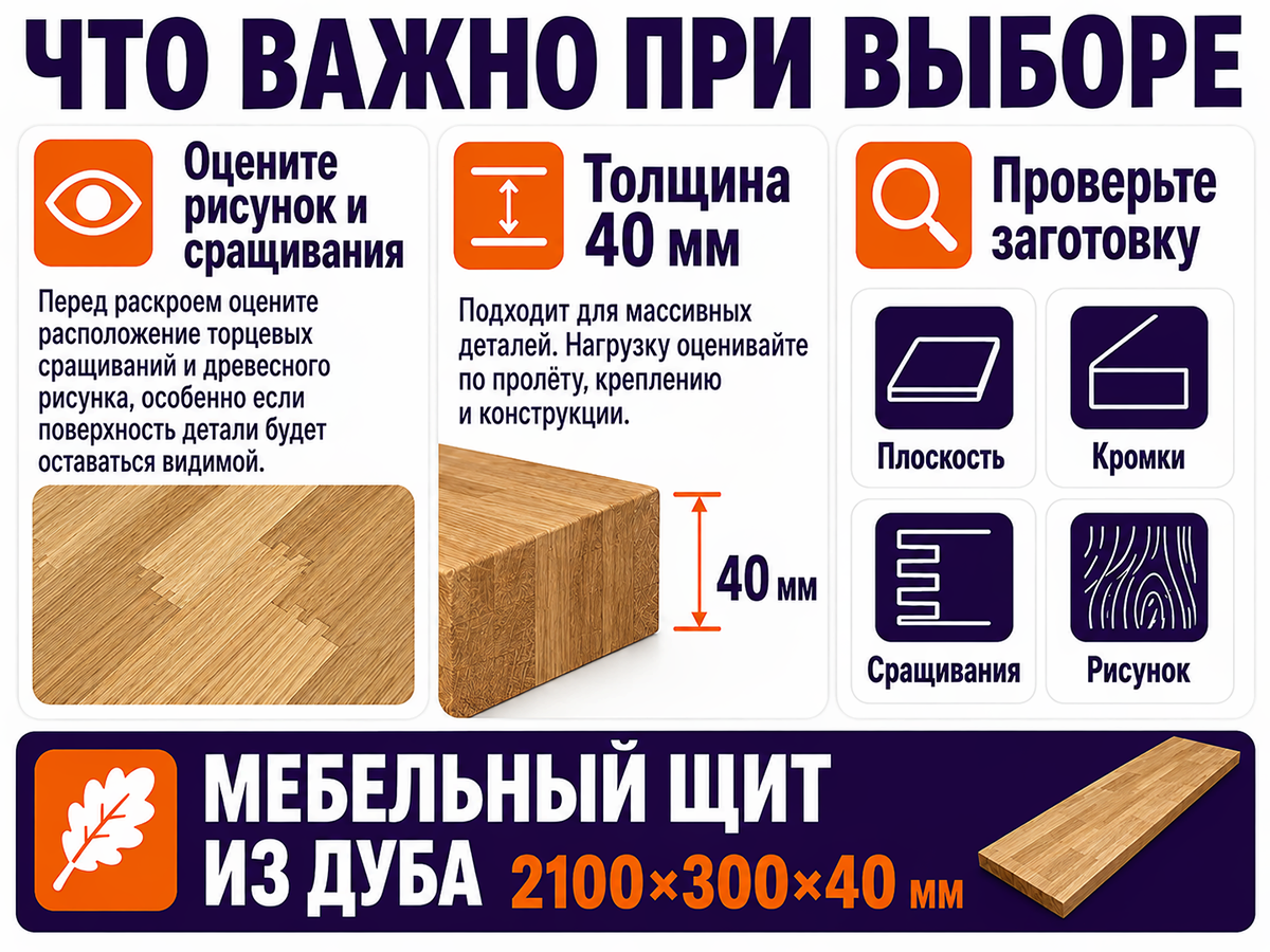 Мебельный щит из дуба сращённый, 2100×300×40 мм, сорт 3/3 фото 5
