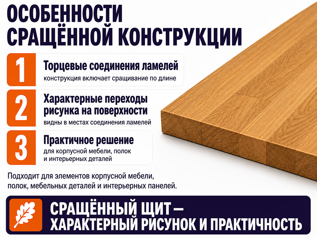 Мебельный щит из дуба сращённый, 1800×600×20 мм, сорт 3/3 фото 5