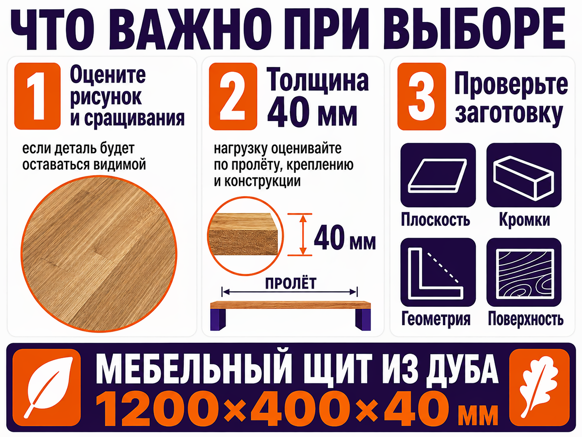Мебельный щит из дуба сращённый, 1200×400×40 мм, сорт 1/3 фото 5