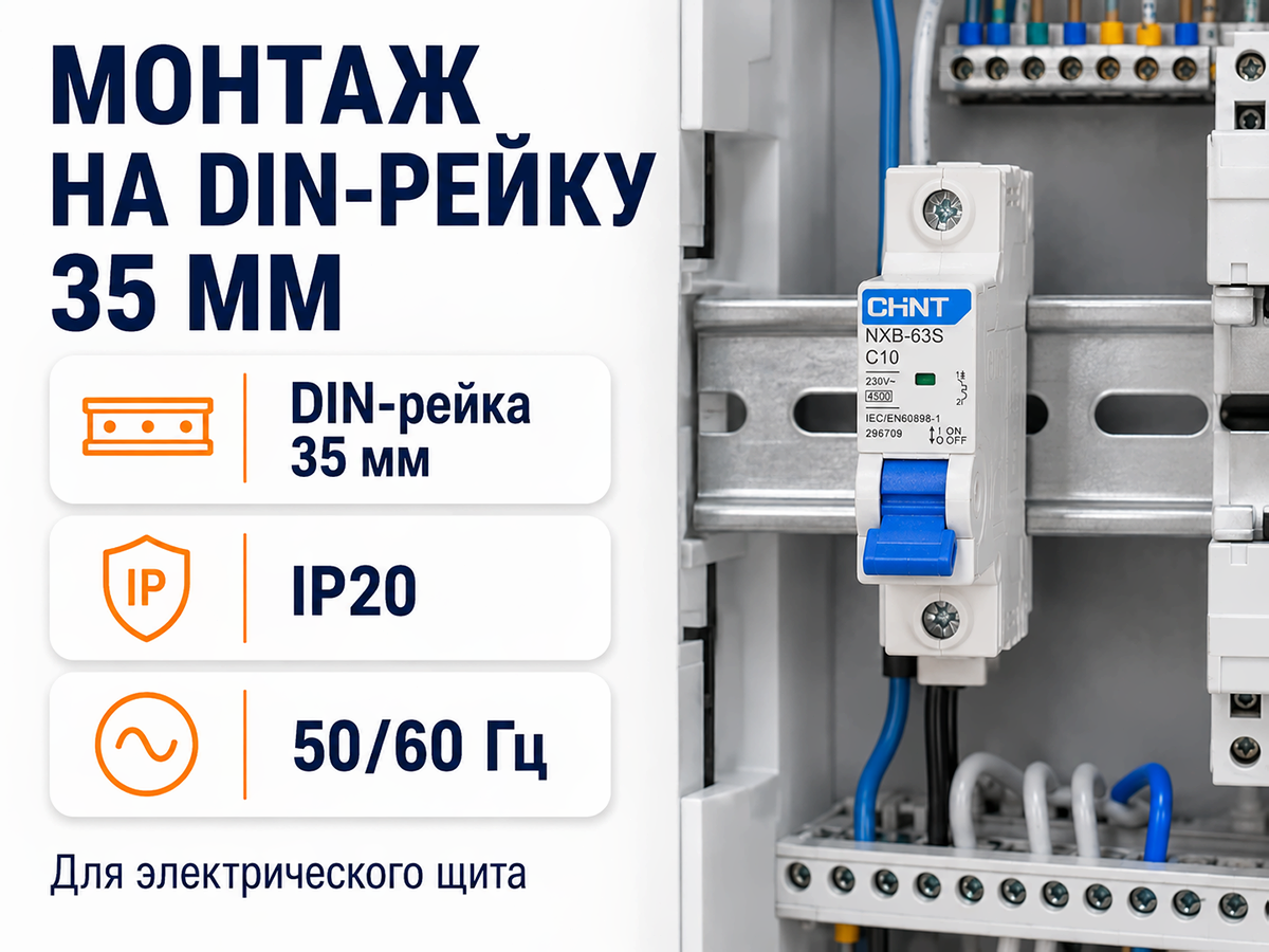 CHINT автоматический выключатель NXB 63S, 1P, 10 А, C, 4,5 кА фото 5