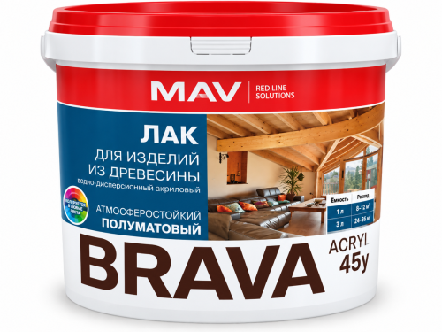 MAV BRAVA ACRYL 43 лак для древесины, полуматовый SP, 3 л