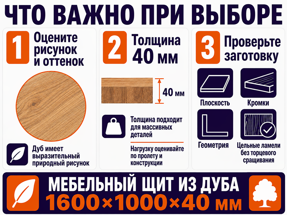 Мебельный щит из дуба цельноламельный, 1600×1000×40 мм фото 4