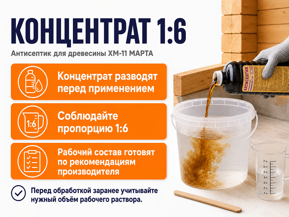 Антисептик для древесины ХМ-11 МАРТА, концентрат 1:6, 1 л фото 5