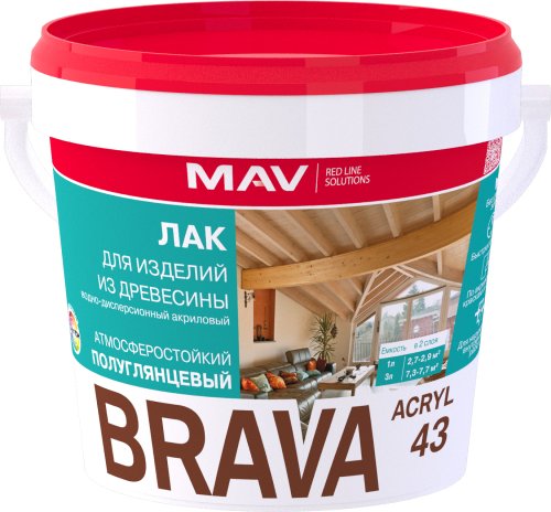 Лак BRAVA ACRYL 43 для изделий из древесины (ВД-АК-1043) п/гл SP  1л (1,0кг)