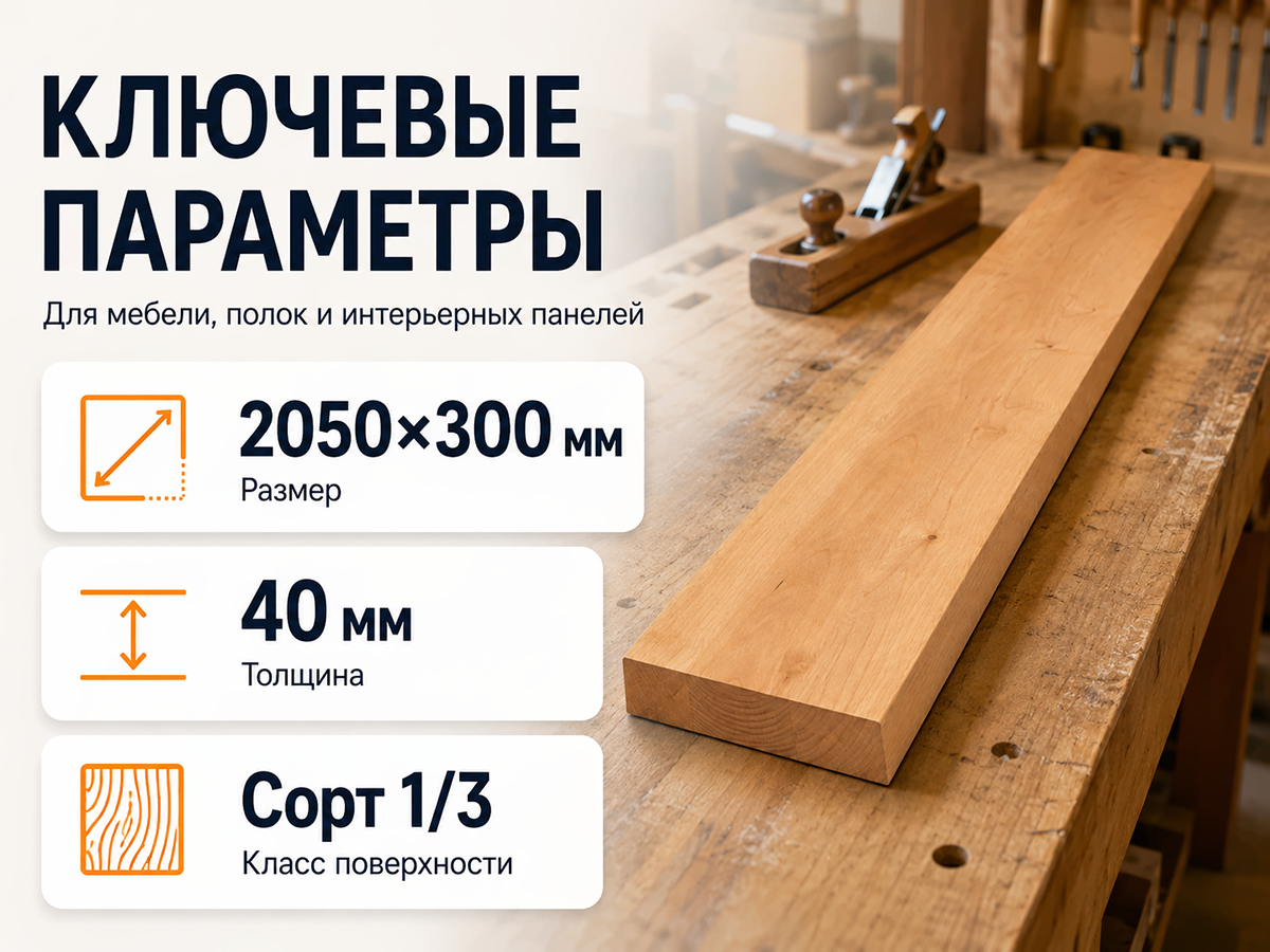 Мебельный щит из ольхи 2050×300×40 мм, сорт 1/3 фото 2