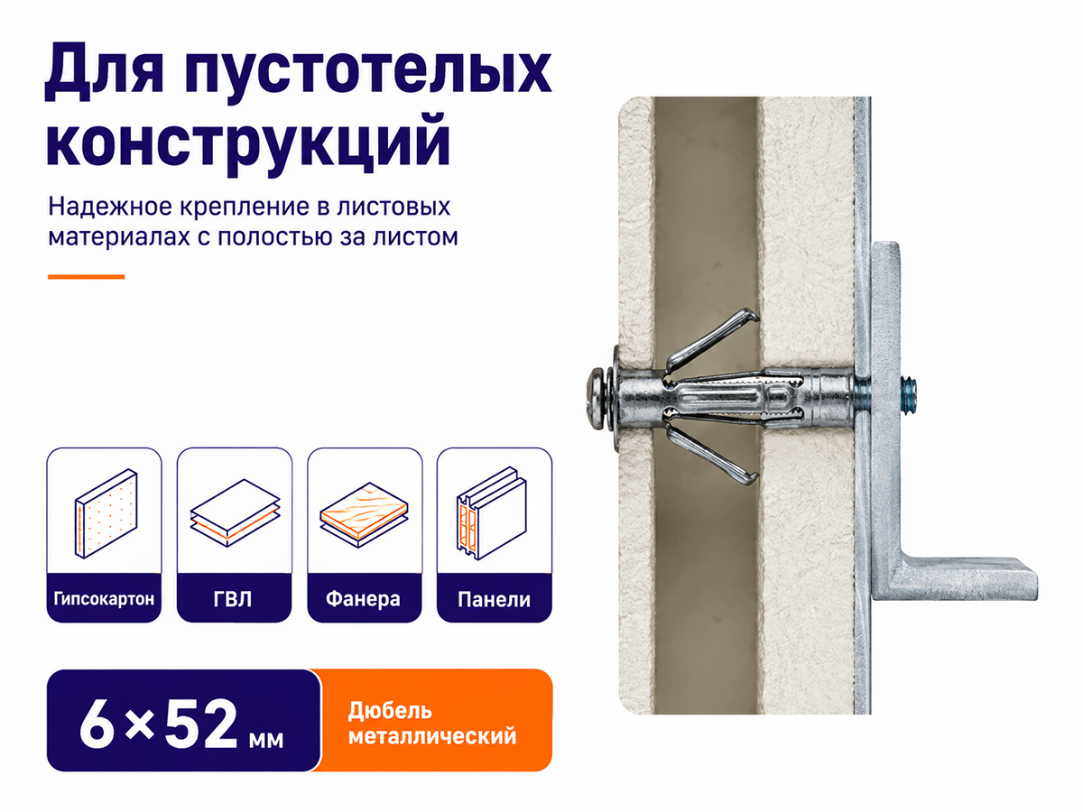 STARFIX дюбель металлический для пустотелых конструкций 6×52 мм фото 3