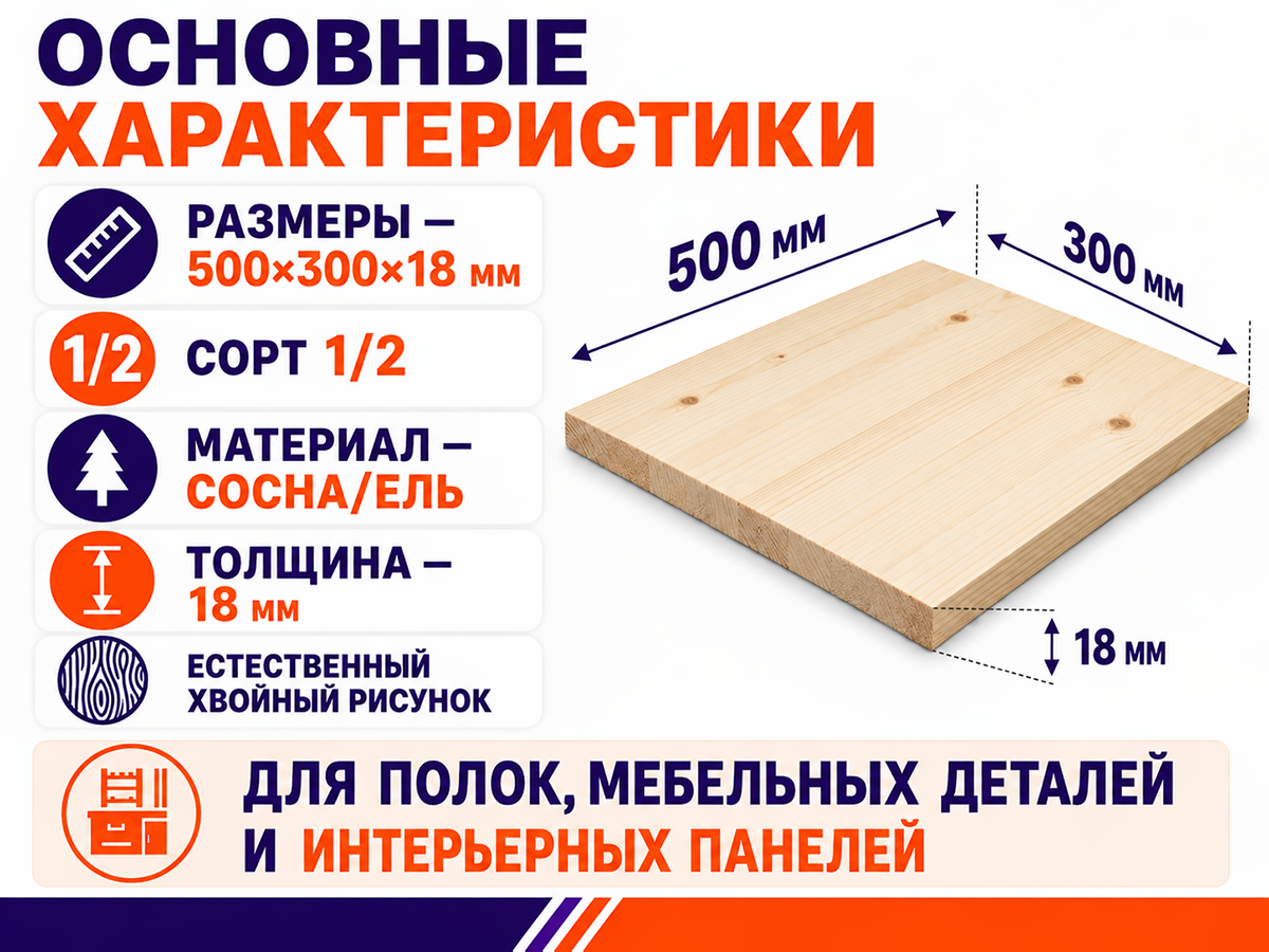 Щит 500*300*18 сосна, РБ купить в Минске по лучшим ценам