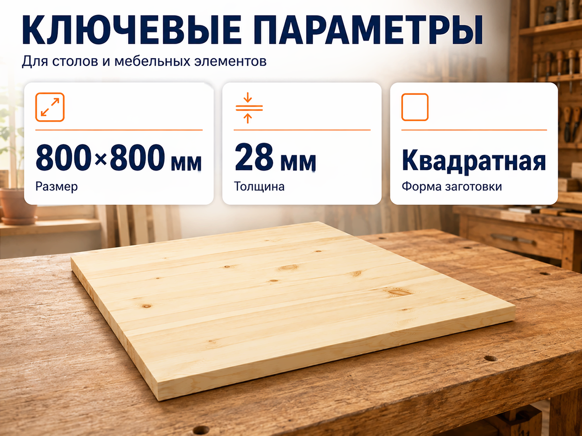 Столешница из хвои 800×800×28 мм, квадратная фото 2