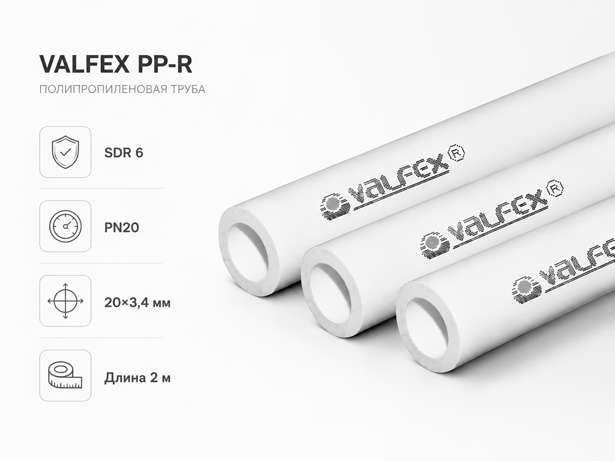 Труба полипропиленовая VALFEX SDR 6 PN20, 20×3,4 мм, 2 м, серая