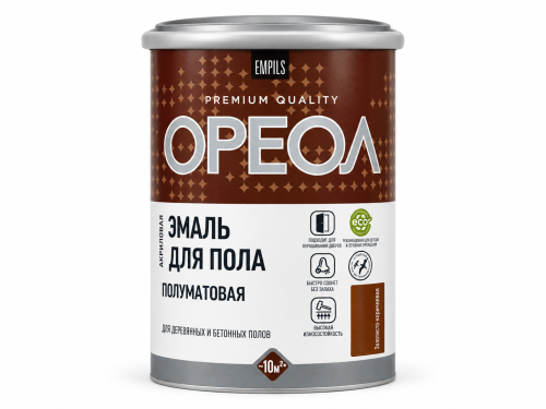 Эмаль для пола Ореол, акриловая полуматовая, золотисто-коричневая, 0,9 кг