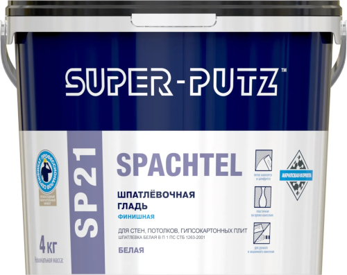 Шпатлевка белая SUPER PUTZ SP21 SPACHTEL ШПАТЛЕВОЧНАЯ ГЛАДЬ ФИНИШНАЯ, 4 кг  SP21/4BY