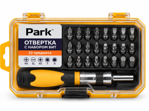 Отвертка Park с набором бит, 22 предмета, 008605