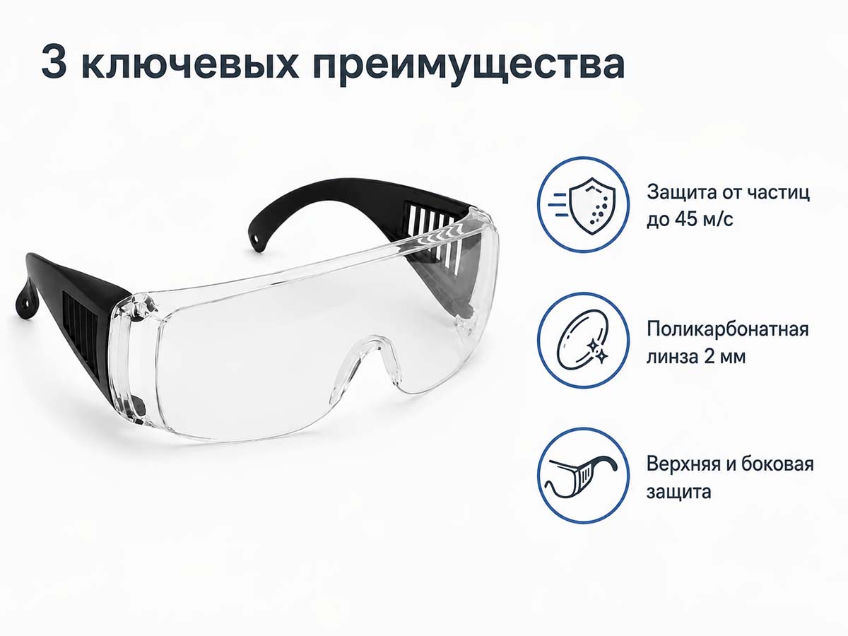 Очки защитные закрытые ОСНК1403 с прямой вентиляцией, прозрачные