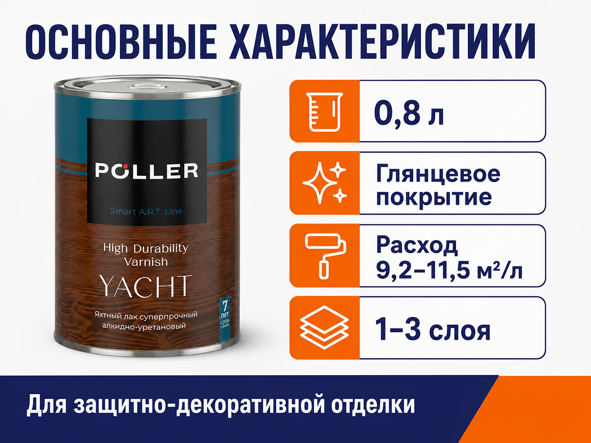 Лак яхтный Poller A.R.T. YACHT, глянцевый, 0,8 л фото 2