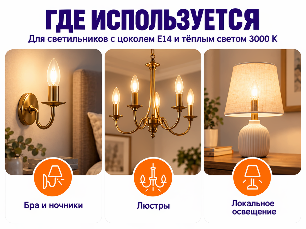 Белсвет лампа светодиодная LED M C37, 7 Вт, 3000 K, E14, 600 лм фото 3