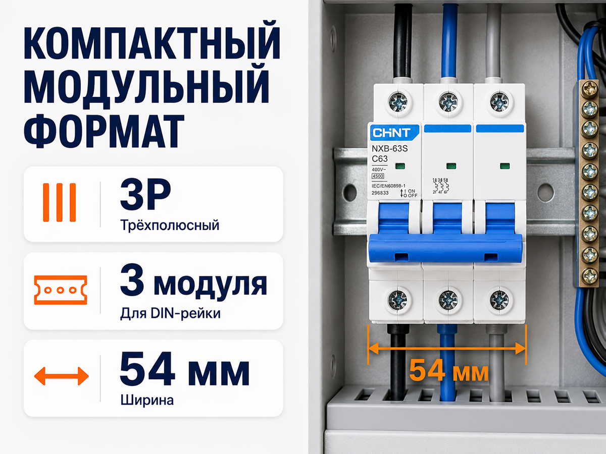 CHINT автоматический выключатель NXB 63S, 3P, 63 А, C, 4,5 кА фото 4