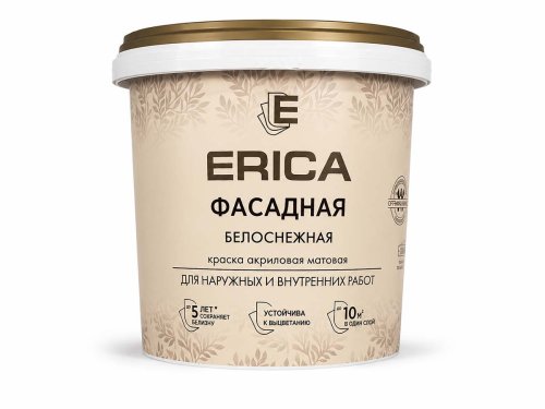 Краска акриловая ERICA Фасадная белоснежная, матовая, 1,4 кг