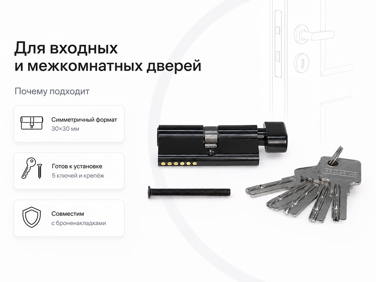 Цилиндровый механизм Palladium ZN 60 C ET BLACK, 30×30 мм, ключ–ключ