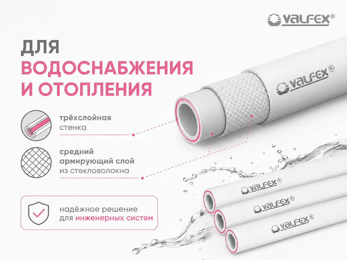 Труба VALFEX армированная стекловолокном SDR 7.4 PN20, 20×2,8 мм, 2 м, серая