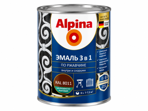 Alpina эмаль по ржавчине 3 в 1, шелковисто-матовая, RAL 8011