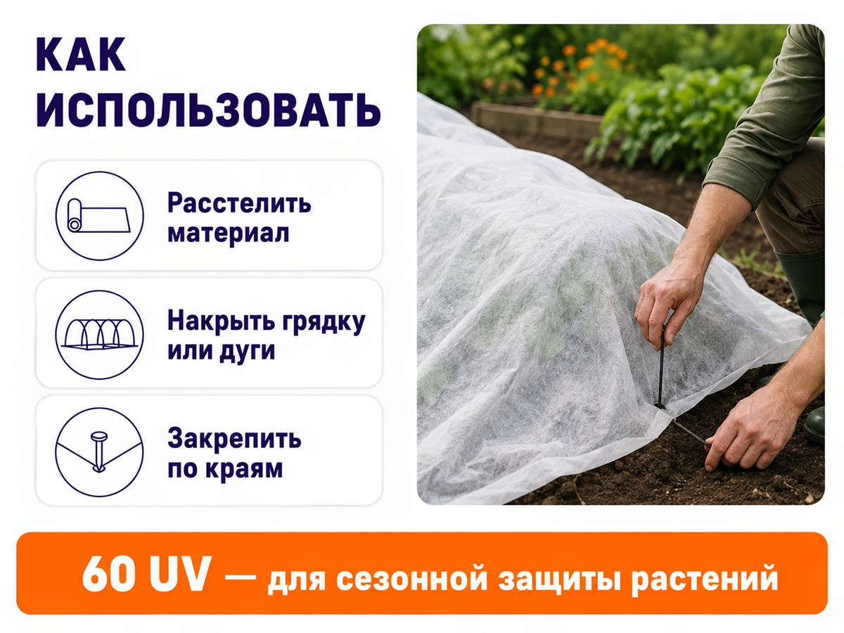 Спанбонд укрывной, 60 г/м², белый, ширина 1,6 м, УФ-стабилизированный фото 4