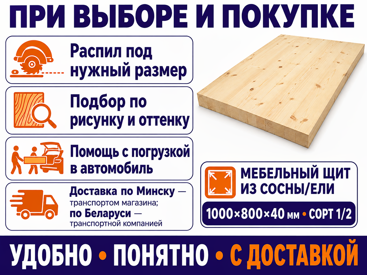 Мебельный щит из хвойных пород, 1000×800×40 мм, сорт 1/2 фото 5