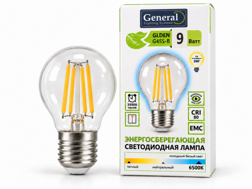 Лампа светодиодная General GLDEN G45S-B, 9 Вт, E27, 6500 К