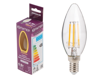 ЛАМПА СВЕТОДИОДНАЯ C37 СВЕЧА 6 ВТ 220-240В E14 4000К ЮПИТЕР ДЕКОР