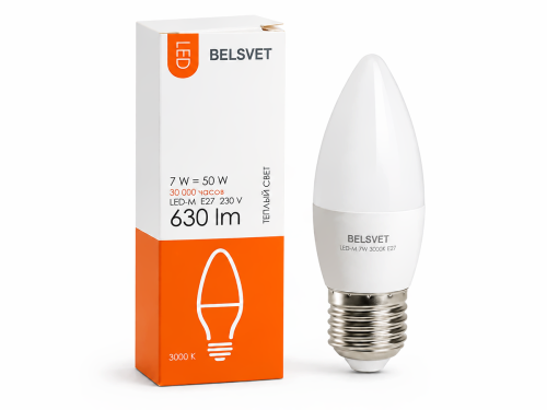 Белсвет лампа светодиодная LED M C37, 7 Вт, E27, 3000 K