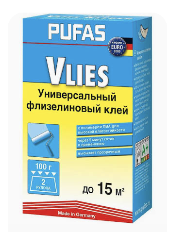 Клей обойный "PUFAS Флизелиновый EURO 3000", (до 15 м2), 100 г