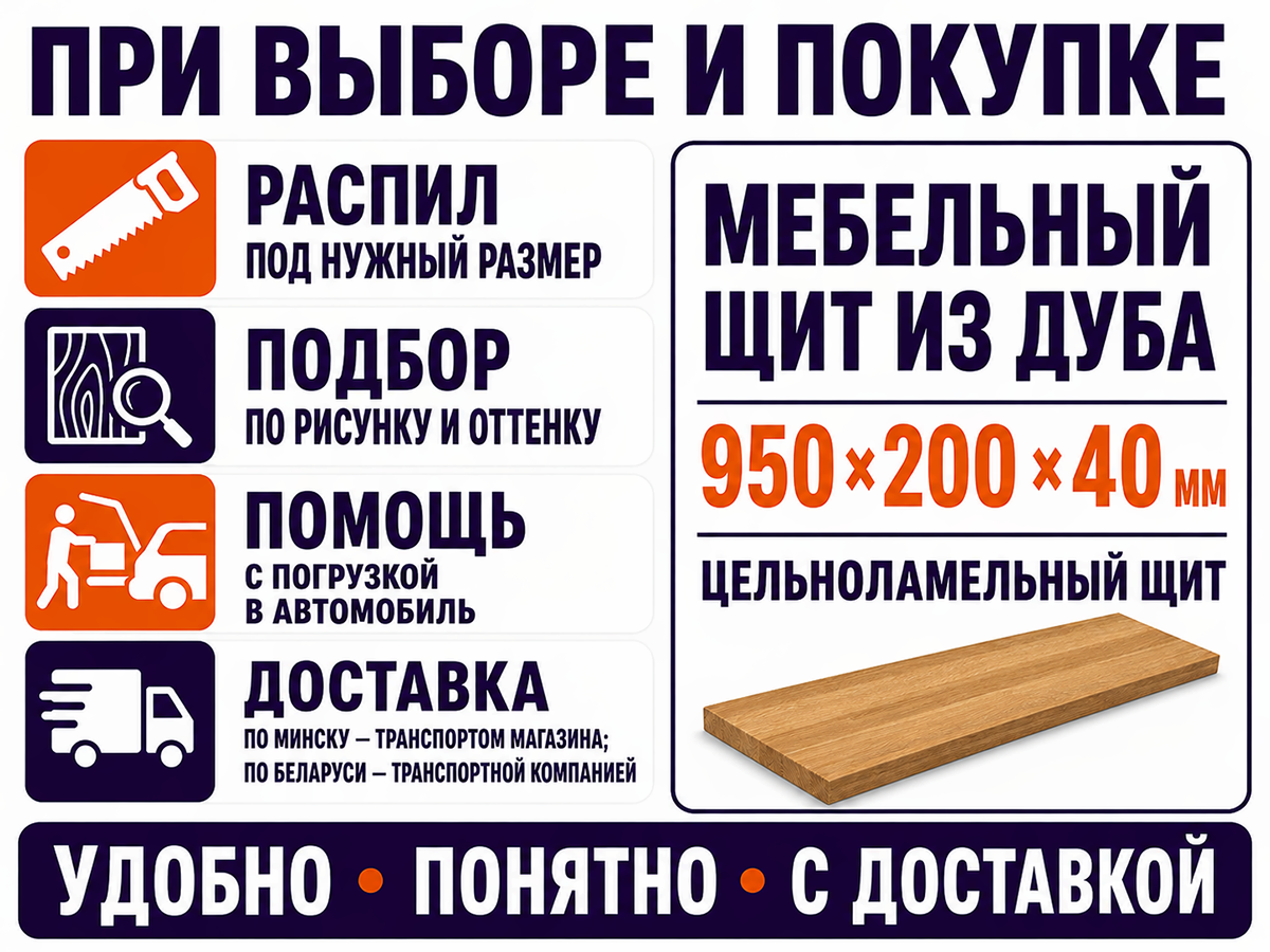 Мебельный щит из дуба цельноламельный, 950×200×40 мм, сорт BC фото 6