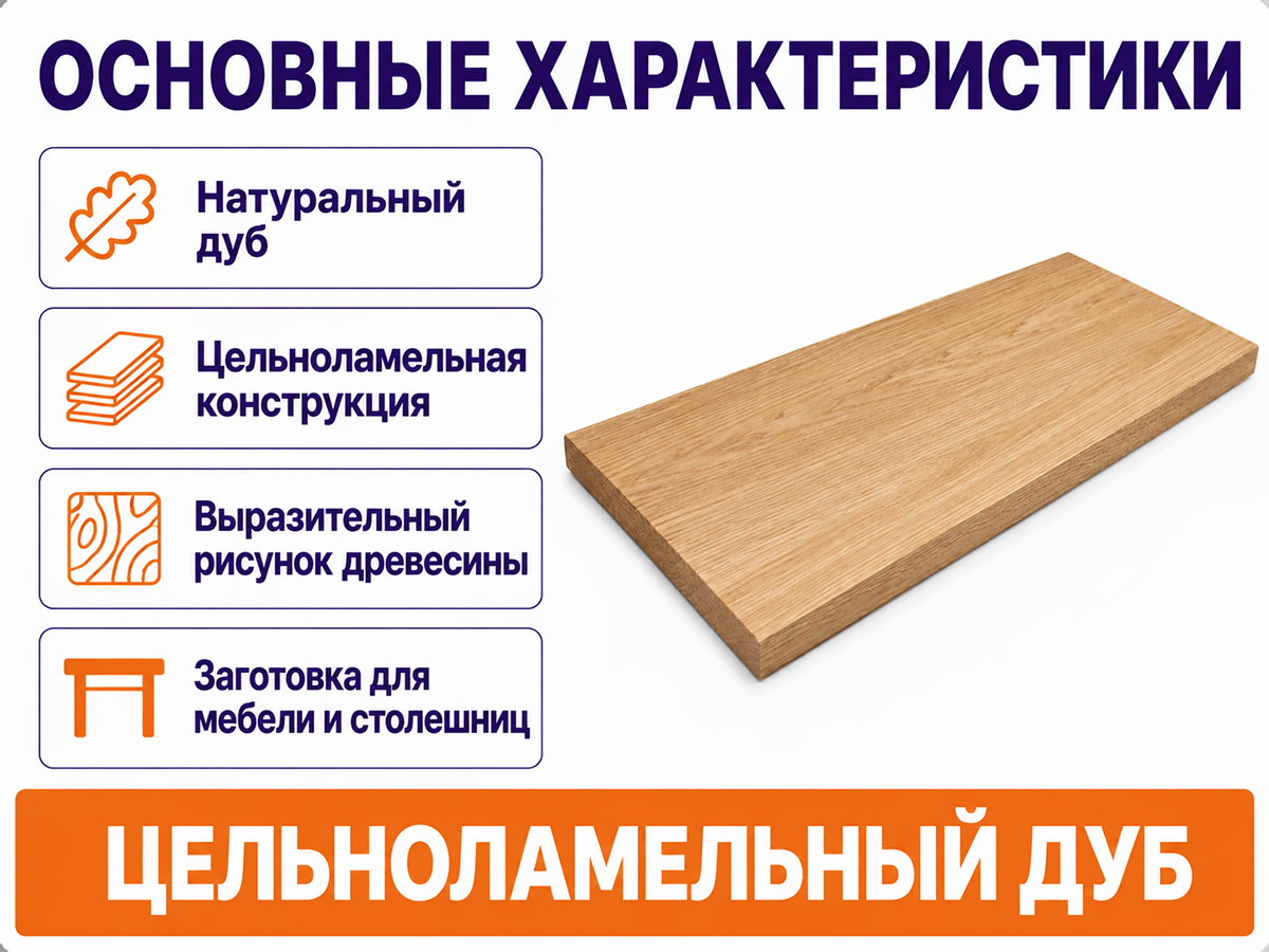 Мебельный щит из дуба Ø1000×40 мм, цельноламельный, сорт 1/2