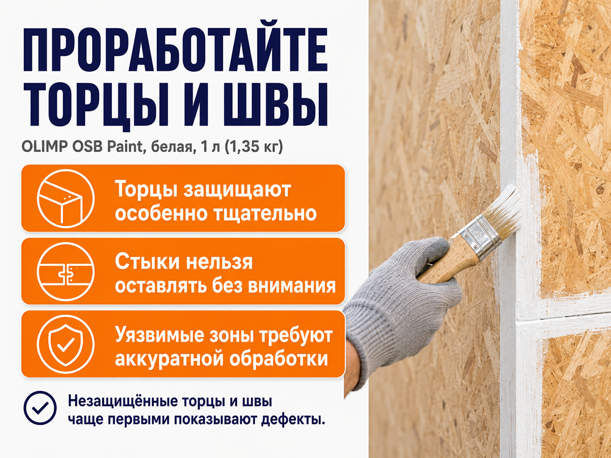 Краска акриловая OLIMP OSB Paint для OSB-плит, белая, 1 л (1,35 кг) фото 5