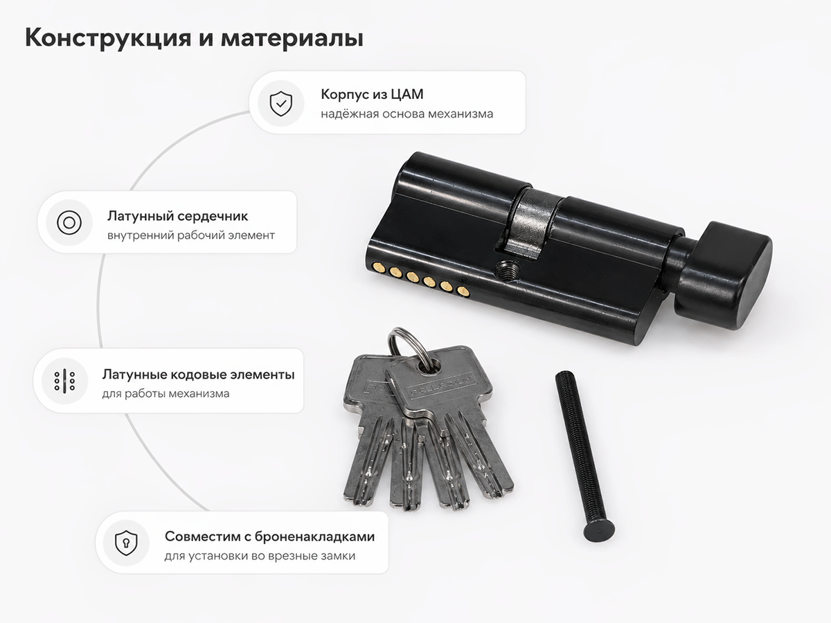 Цилиндровый механизм Palladium ZN 60 C ET BLACK, 30×30 мм, ключ–ключ