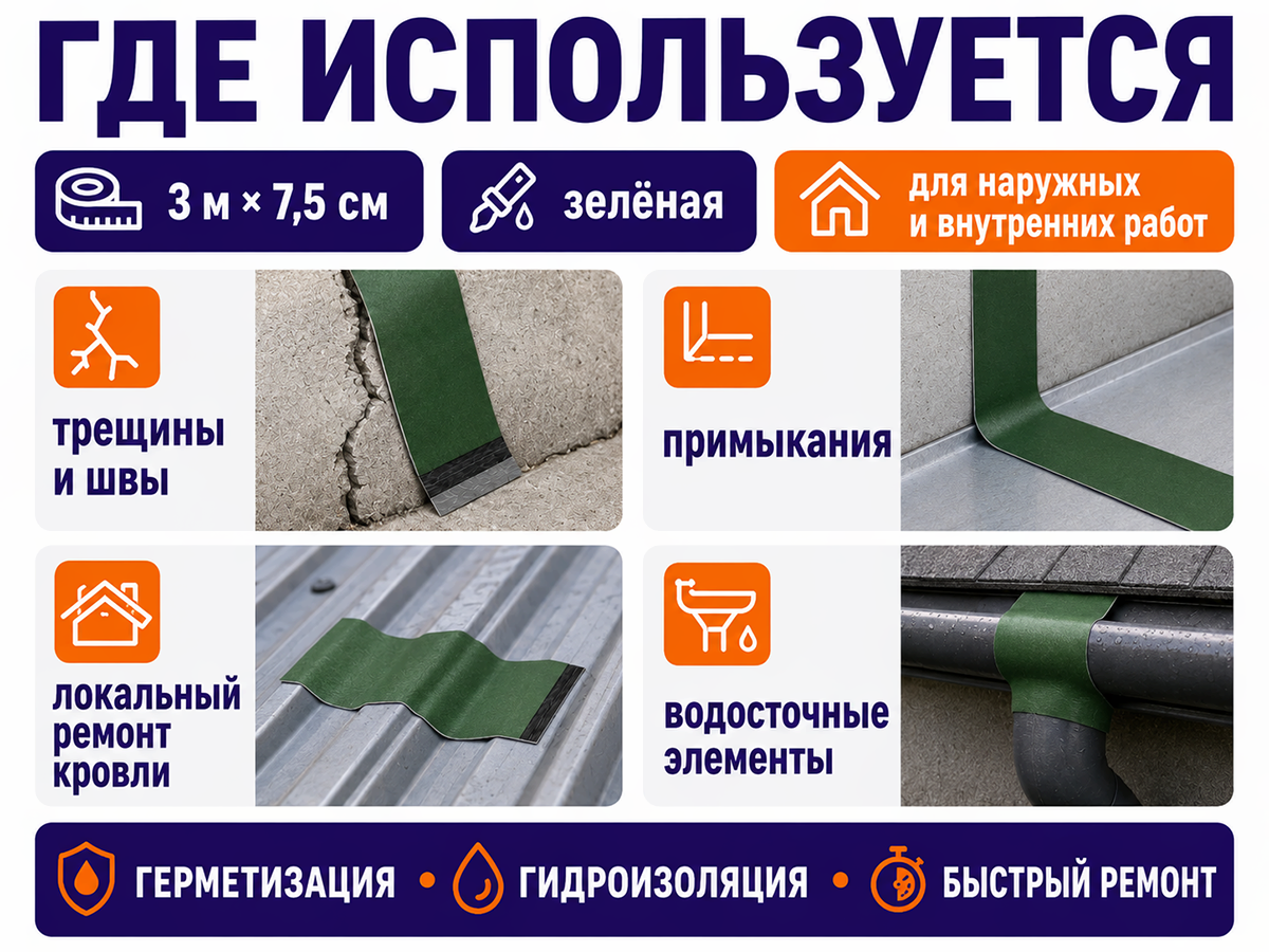 Лента-герметик ТЕХНОНИКОЛЬ NICOBAND, зелёная, 3 м × 7,5 см фото 3