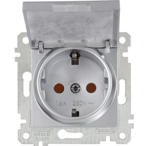Rita - Розетка 2P+E, с крышкой, защ. шторки, нержавеющая сталь  2200-611-0282