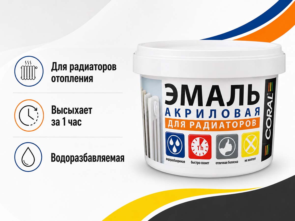 Эмаль акриловая CORAL Промакрил-Люкс ВД-АК-12 для радиаторов, белая, 0,5 кг