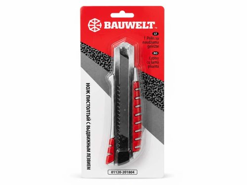 Нож пистолетный BAUWELT 01120-201804 с выдвижным сегментированным лезвием 18 мм, алюминиевый корпус