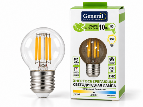 Лампа светодиодная General GLDEN G45S, 10 Вт, E27, 4500 К