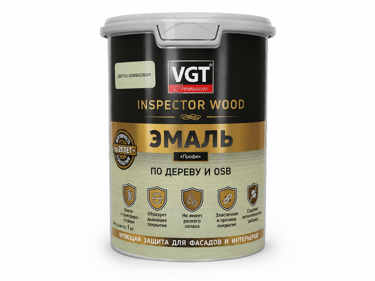 Эмаль VGT ВД-АК-1179 «Профи» по дереву и OSB, светло-оливковый, 1 кг