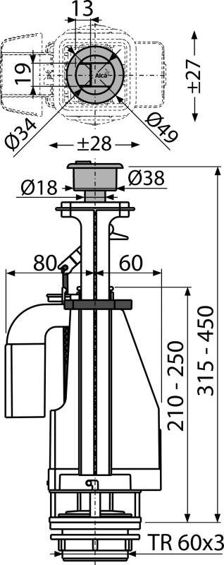 А08А Сливной механизм с двойной кнопкой AlcaPlast Чешская Республика