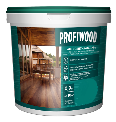 Лазурь декоративная PROFIWOOD атмосферостойкая водно-дисперсионная полиакриловая дуб 0.9 л / 0.9 кг